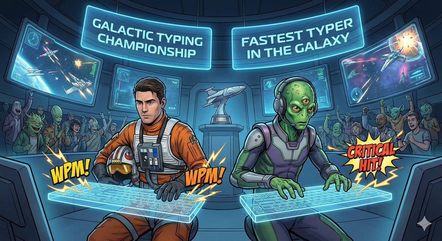 Galactic Typing Championship - two players competing in a typing battle
